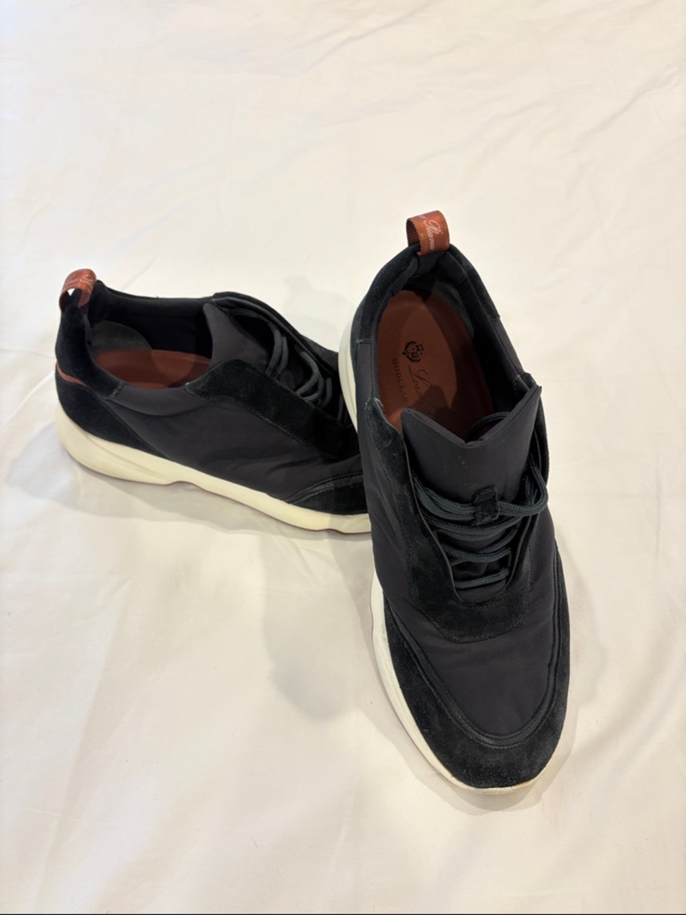 LORO PIANA Men's Black Dress Athletic Sneakers with White Sole